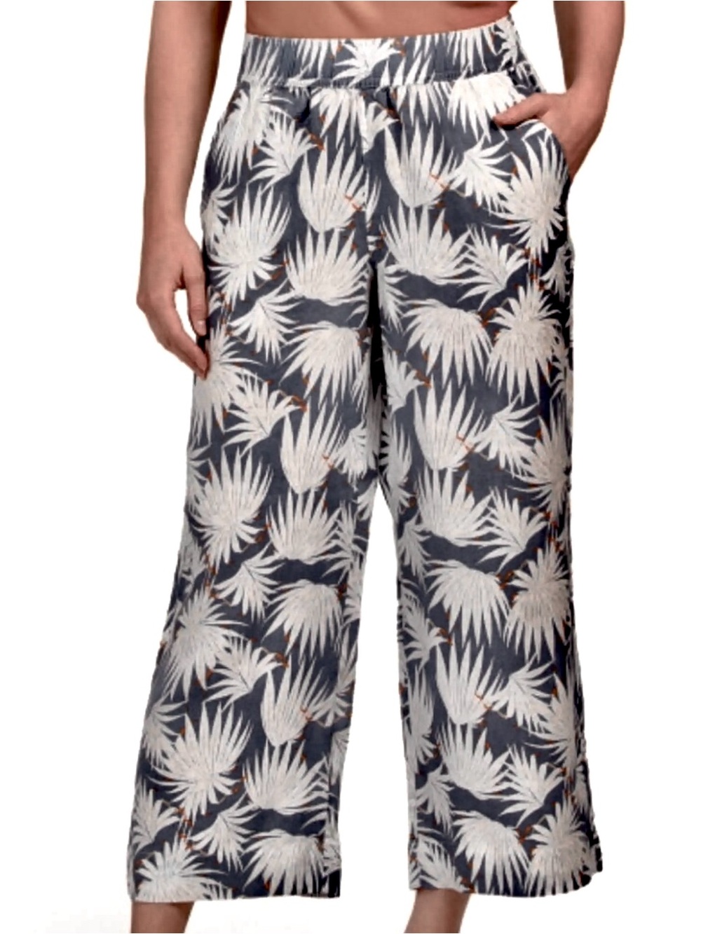 Rachel Zoe Tencel Wide Leg Pull-on Pants Size M Tropical Print in Charcoal Cream